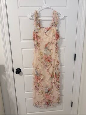 Delicate Floral Maxi Dress - Cream with Pink Accents